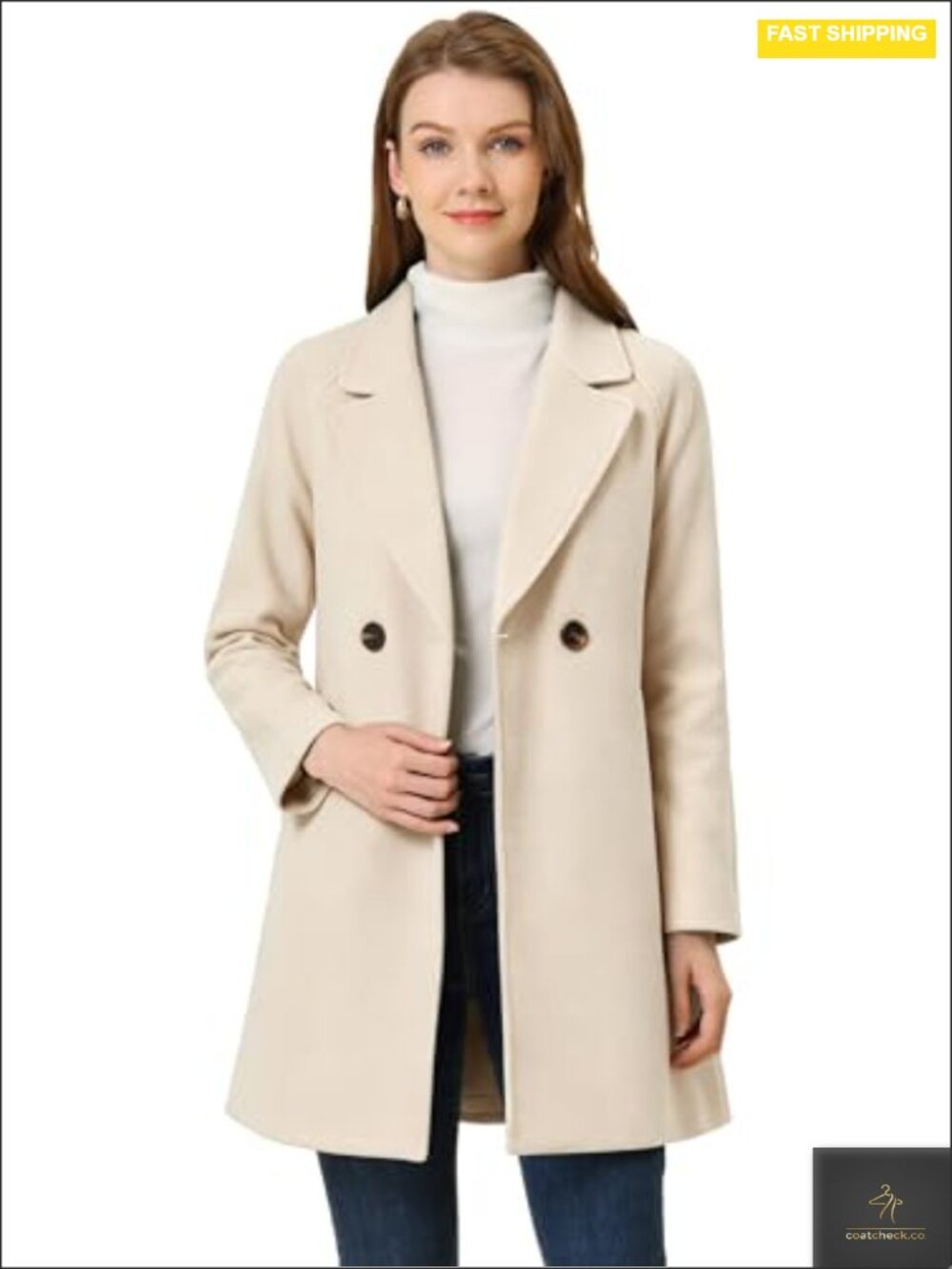 Womens Notched Lapel Peacoat Double Breasted Trench Winter Coat